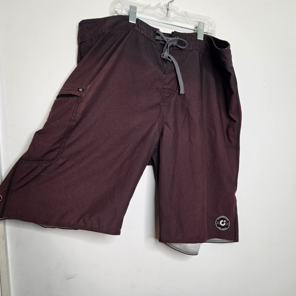 Compound Board Shorts Mens‎ 36 Maroon Dark Red Surf Swim Trunks Cargo Pocket